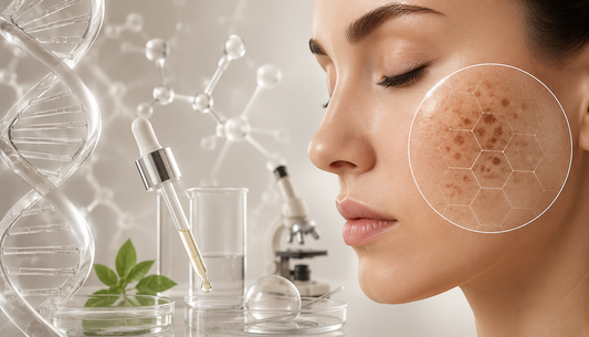 Mulher com pele uniforme após rotina de clareamento de pele para manchas e melasma.